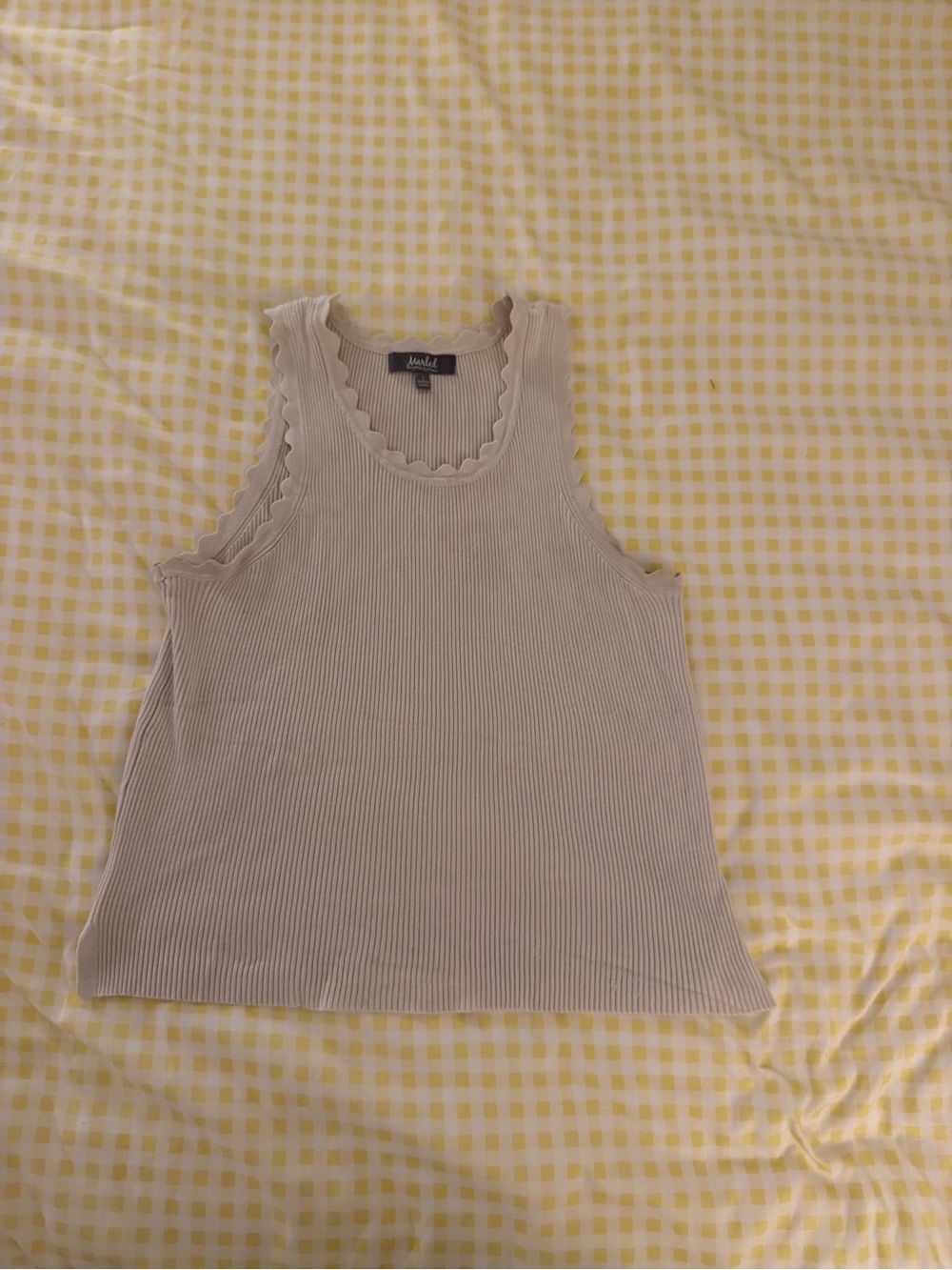Scalloped Ribbed Tank Top in Light Beige